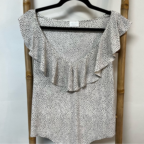 Abound Tops - ABOUND Cream and Black Polka Dot Bodysuit Ruffle VNeck Neckline (DONATING 3/1)